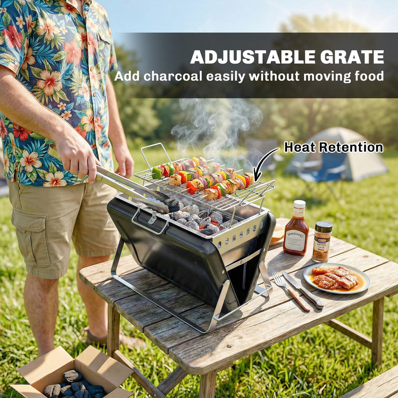 Portable Charcoal BBQ Grill for Easy Outdoor Cooking and Picnics Black