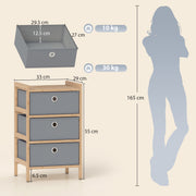 Slim Chest of Drawers for Small Bedrooms with 3 Fabric Storage Drawers Natural Finish AOSOM