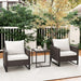 3 Piece Rattan Bistro Set with Cushions Wicker Garden Furniture with Coffee Table Brown by Outsunny