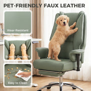 Ergonomic Office Chair with Reclining Footrest for All Day Comfort and Pet Friendly Faux Leather Green Homcom