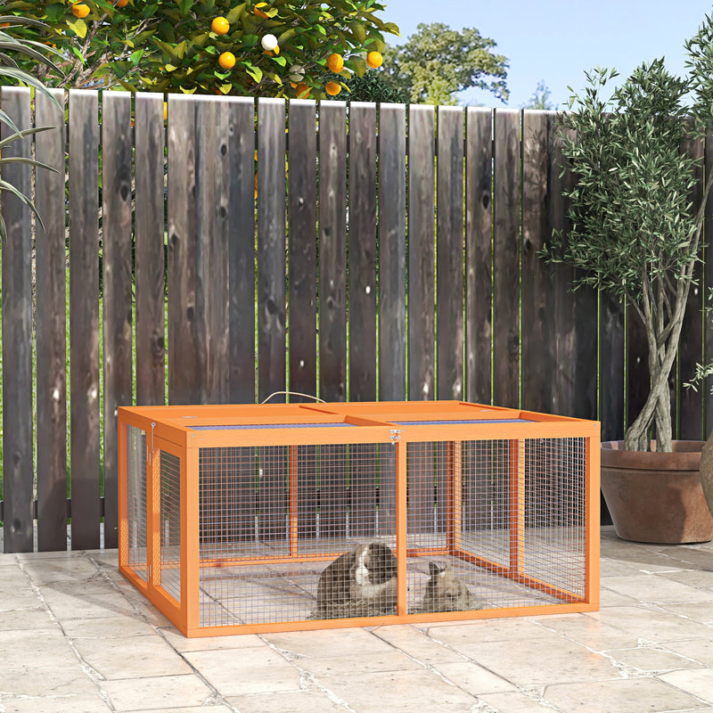 Foldable Wooden Rabbit Hutch for Indoor and Outdoor Use with Easy Access Orange AOSOM