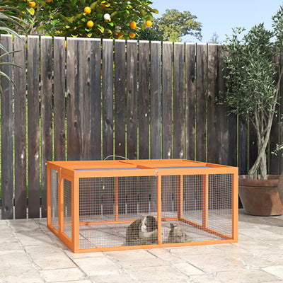 Foldable Wooden Rabbit Hutch for Indoor and Outdoor Use with Easy Access Orange AOSOM