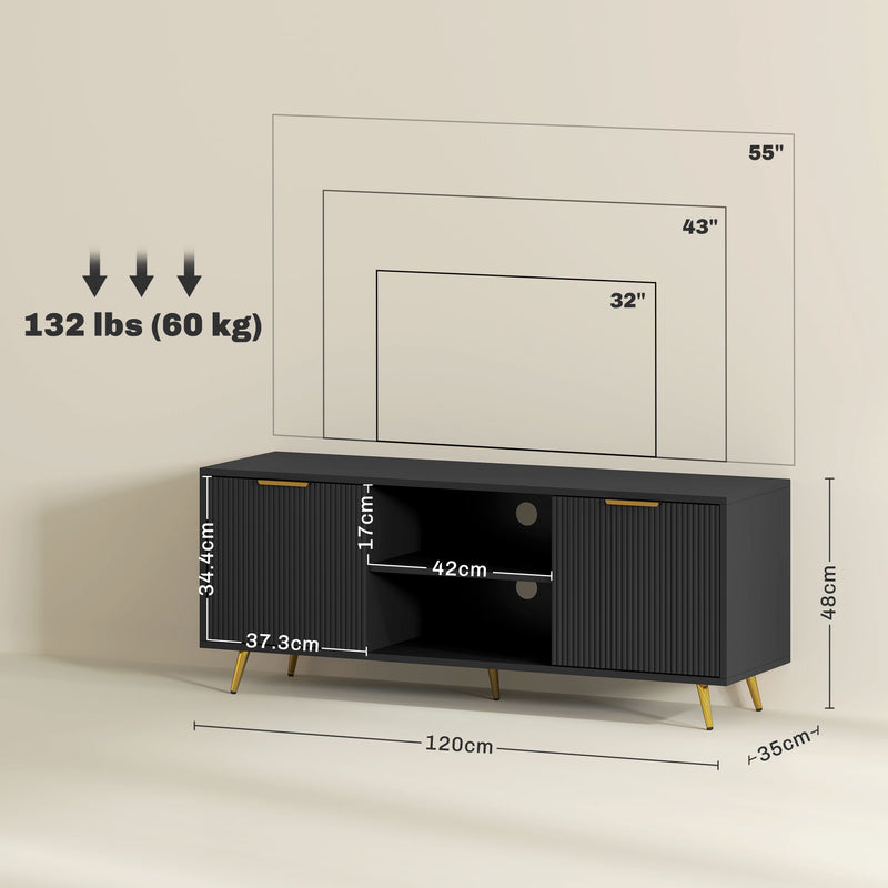 Black TV Stand Cabinet for TVs up to 55 Inch with Storage Shelves and Cable Management by HOMCOM