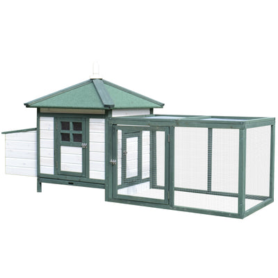 Chicken Coop Wooden Small Animal Pet Cage with Nesting Box and Outdoor Run by PawHut