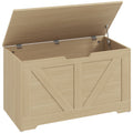 100L Wooden Storage Chest With Safety Hinges Ideal For Home Organisation, Natural