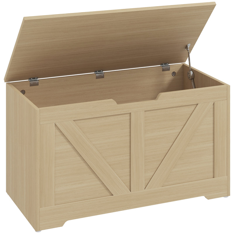 100L Wooden Storage Chest With Safety Hinges Ideal For Home Organisation, Natural