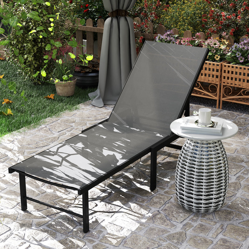 Grey 5 Level Adjustable Reclining Mesh Sun Lounger with Steel Frame for Garden and Beach by Outsunny