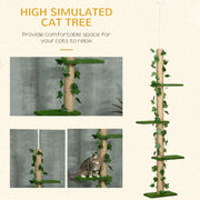 Adjustable Floor To Ceiling Cat Tree With Perches Anti Slip Base And Faux Plants Green