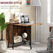 Industrial Style Extendable Drop Leaf Dining Table for 6 People with Storage Shelf Rustic Brown Black