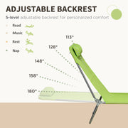 Green Folding Sun Loungers Set of 2 with Reclining Backs and Pillows for Patio or Beach