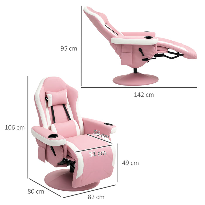 Pink PU Leather Manual Recliner Armchair with Adjustable Leg Rest and 360Â° Swivel by HOMCOM