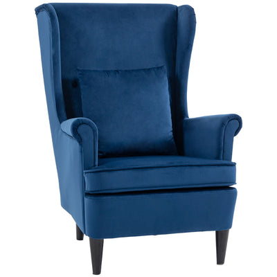 Velvet Wingback Armchair for Reading and Relaxing with Cushioned Support Blue Homcom