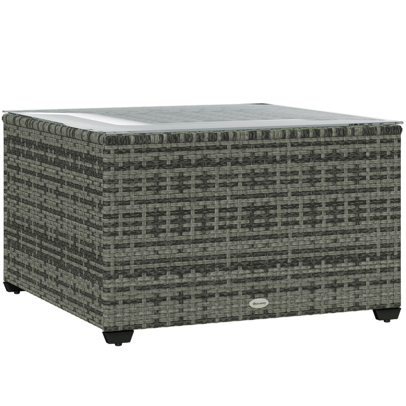 Light Grey Rattan Side Table with Glass Top 62 x 62 cm by Outsunny