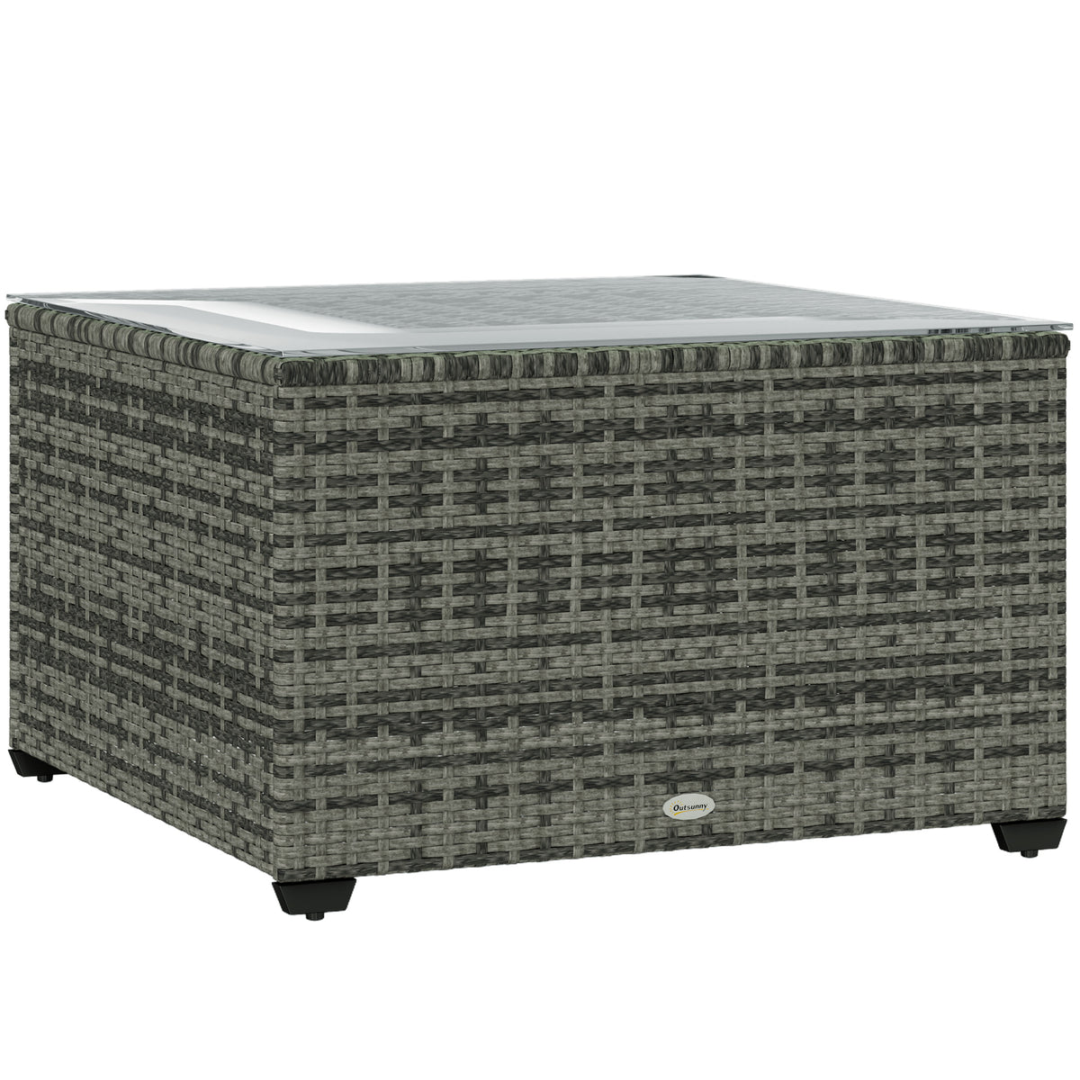 Buy Outsunny Light Grey Rattan Side Table With Glass Top | Opal Retail