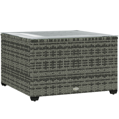 Light Grey Rattan Side Table with Glass Top 62 x 62 cm by Outsunny
