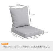 Light Grey Padded Seat and Back Cushion Set for Garden Chairs or Outdoor Benches