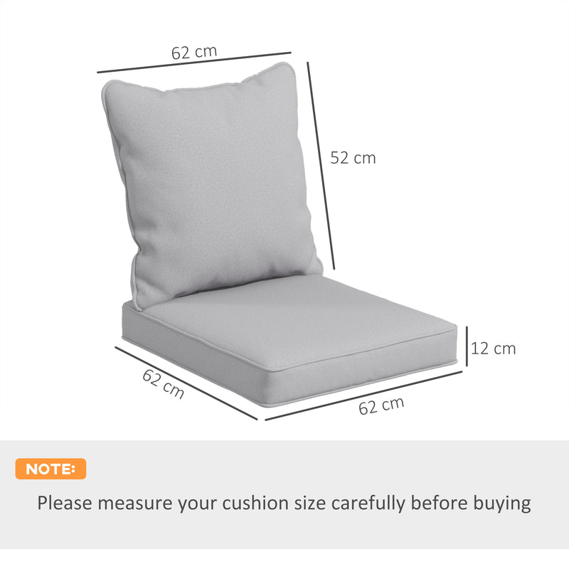 Light Grey Padded Seat and Back Cushion Set for Garden Chairs or Outdoor Benches