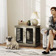 Indoor Dog Crate End Table with Soft Cushion and Lockable Door for Medium Dogs Black