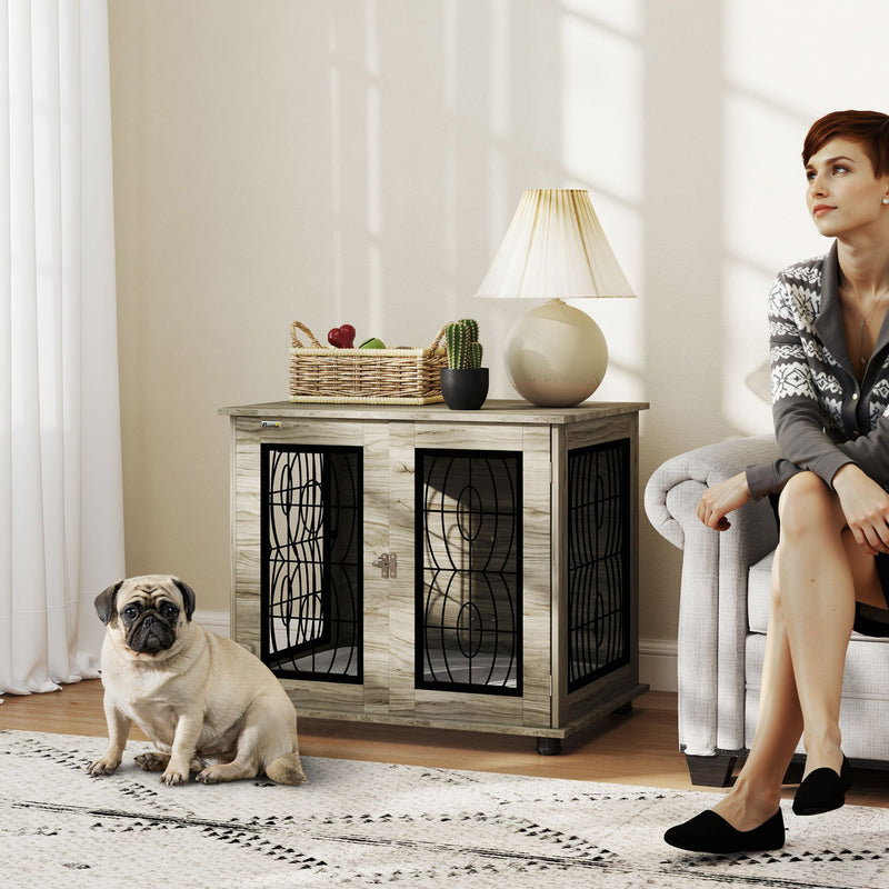 Indoor Dog Crate End Table with Soft Cushion and Lockable Door for Medium Dogs Black