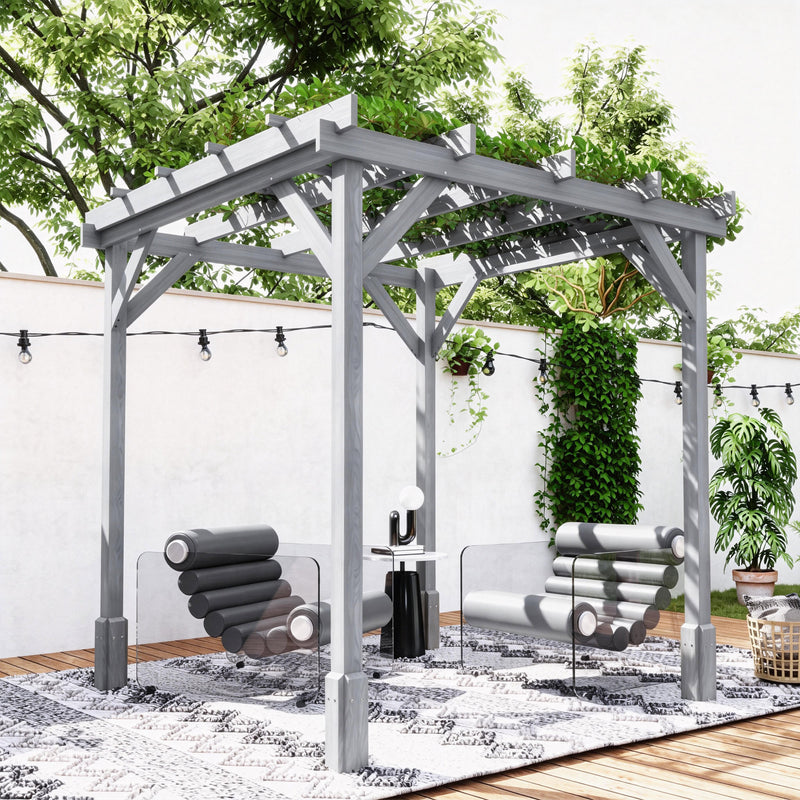 2x2m Grey Wooden Garden Pergola Kit for Shaded Outdoor Seating and Climbing Plants Grey Outsunny