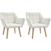 Set of 2 Slanted Back Armchairs with Thick Padding for Living Room Comfort Cream White
