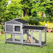 Wooden Rabbit Hutch With Run and Slide Out Tray for Guinea Pigs on Wheels Grey