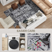 Large Chenille Area Rug With Triangle Pattern Non Slip Washable Carpet For Home Black