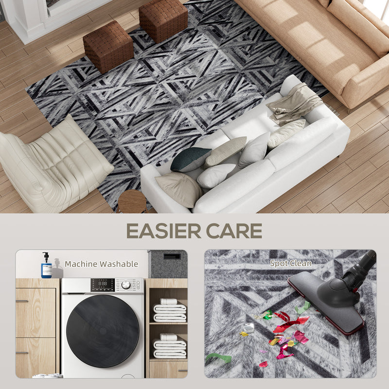 Large Chenille Area Rug With Triangle Pattern Non Slip Washable Carpet For Home Black