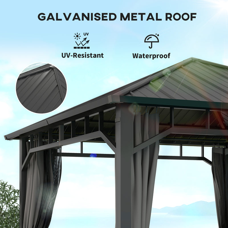 3m x 3m Hardtop Gazebo with Steel Roof and Curtains Waterproof Pavilion by Outsunny