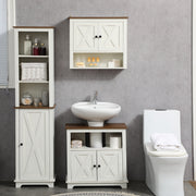Under Sink Bathroom Cabinet with Double Doors and Open Shelf for Extra Storage White Brown AOSOM