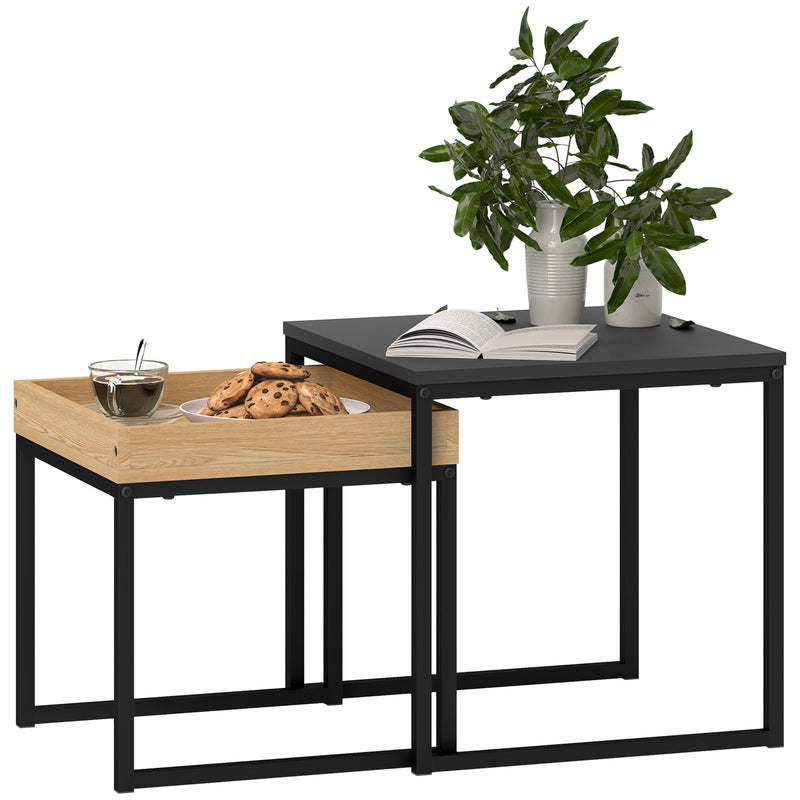Set of 2 Boxy Nesting Tables with Black and Wood Effect Finish by HOMCOM
