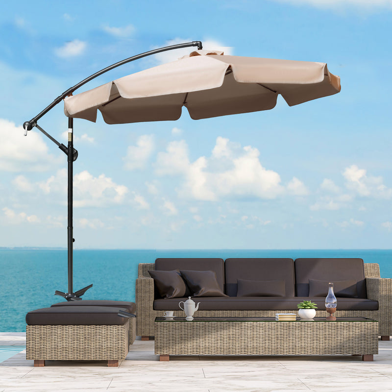 Light Brown 27m Cantilever Garden Parasol With Crank Handle For Shaded Outdoor Seating