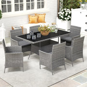 7 Seater Rattan Garden Dining Set With Cushions and Glass Top Table Charcoal Grey by Outsunny