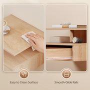 Set of 2 Floating Bedside Tables with Drawer and Shelf for Space Saving Storage Oak AOSOM