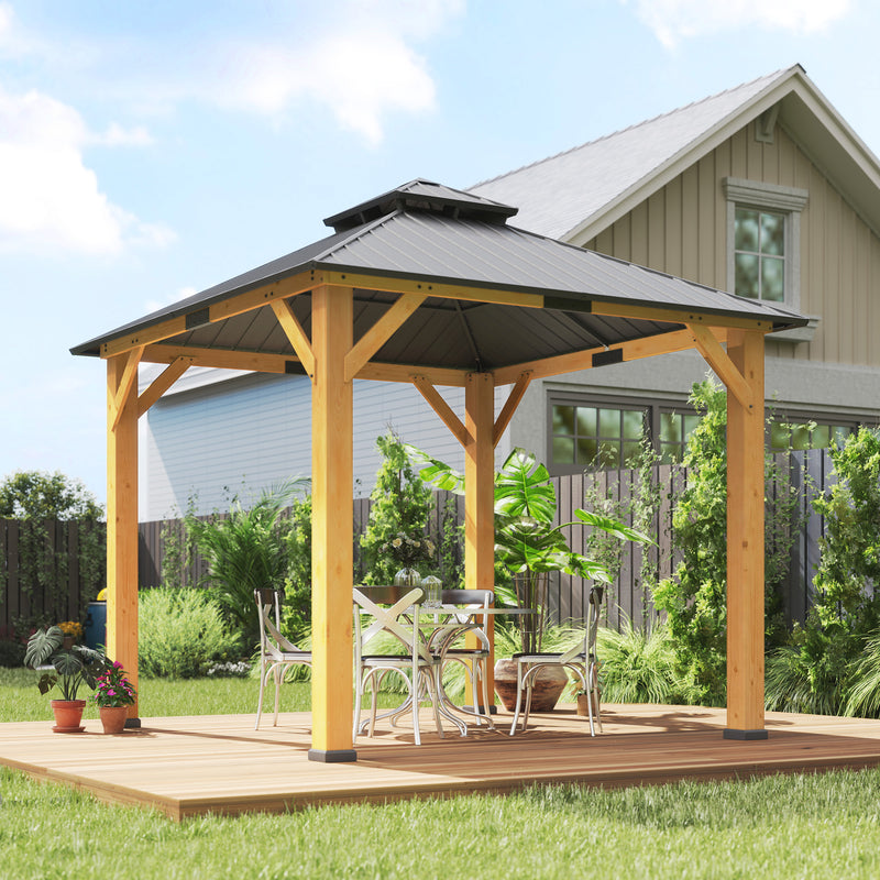 3x3M Hardtop Garden Gazebo with 2 Tier Steel Roof and Solid Wood Frame for Garden or Patio by Outsunny