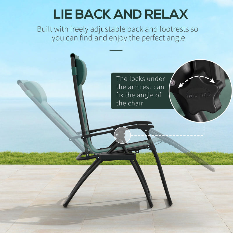 Set of 2 Green Zero Gravity Reclining Lounger Chairs With Padded Seat and Cup Holder by Outsunny