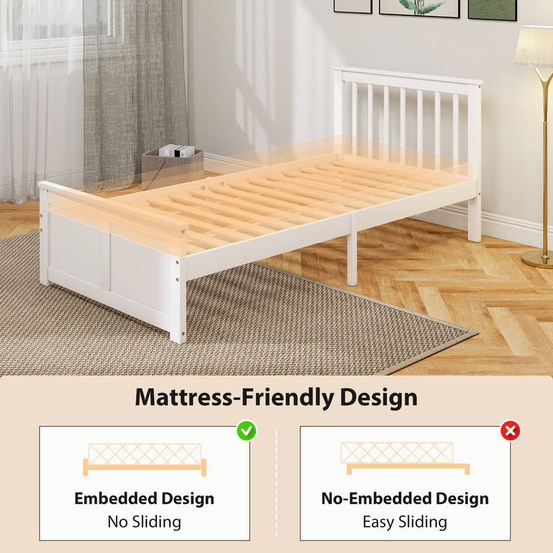 Wooden Single Bed Frame with Storage Drawers Ideal for Kids or Guest Rooms White
