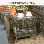 3 Piece Rattan Bistro Set with Cushions and Hidden Storage for Balcony or Garden Mix Grey AOSOM