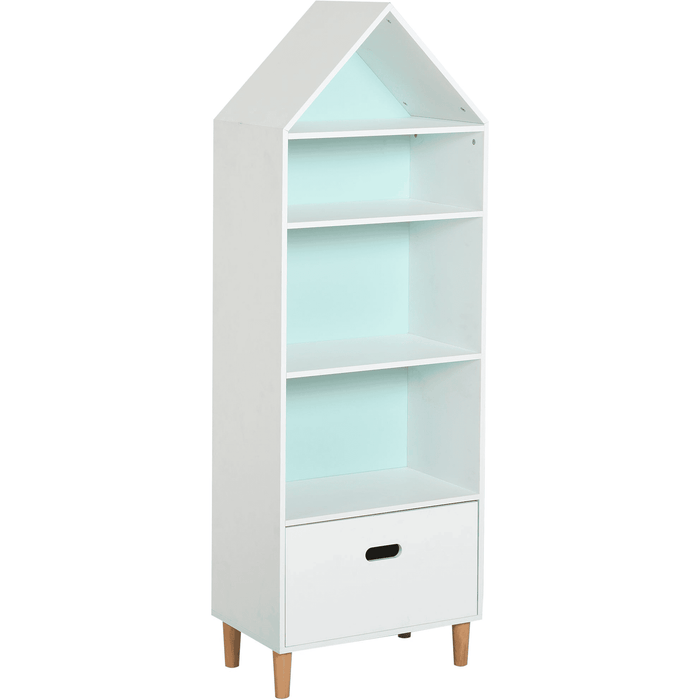 Childrens Bookcase With Storage, 50 x 30 x 142cm, White/Blue