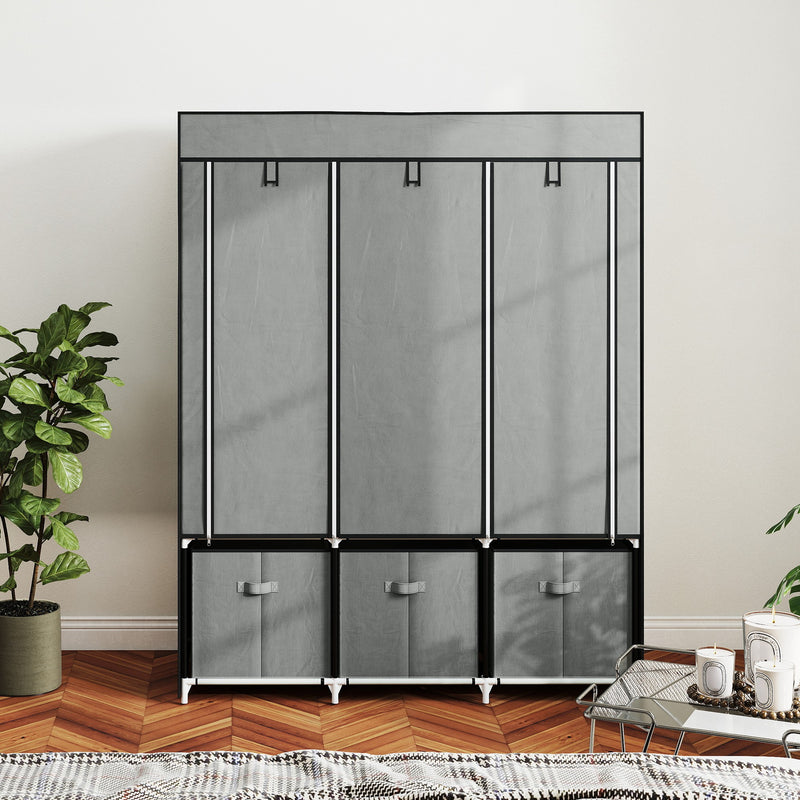 Light Grey Fabric Wardrobe With Shelves Drawers And Rails Ideal For Bedroom Storage