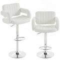 Adjustable Bar Stools with Padded Armrests for Kitchen Island or Breakfast Bar Set of 2 White AOSOM