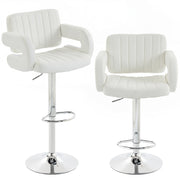 Adjustable Bar Stools with Padded Armrests for Kitchen Island or Breakfast Bar Set of 2 White AOSOM