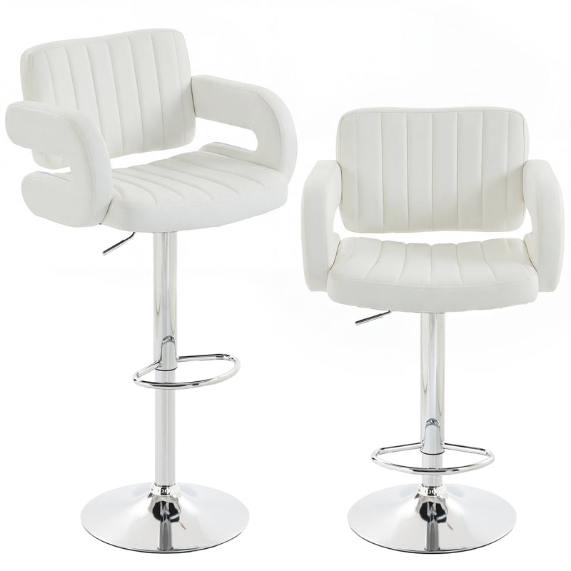Adjustable Bar Stools with Padded Armrests for Kitchen Island or Breakfast Bar Set of 2 White AOSOM