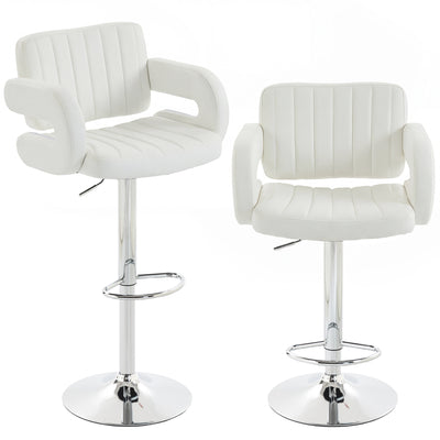 Adjustable Bar Stools with Padded Armrests for Kitchen Island or Breakfast Bar Set of 2 White AOSOM