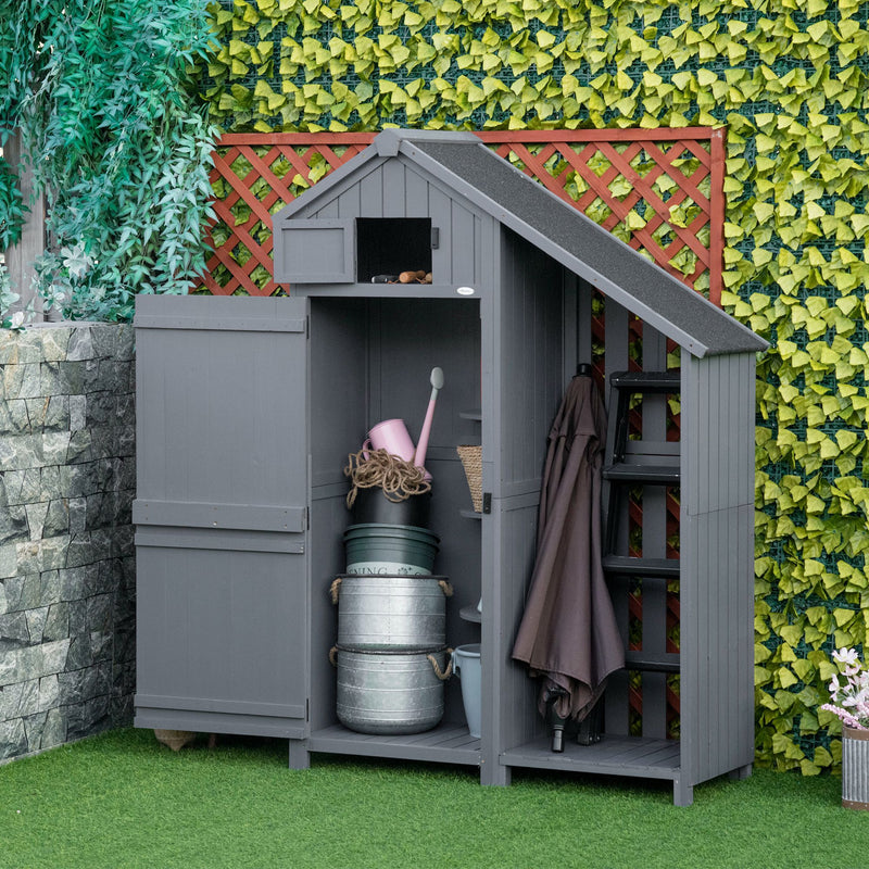 Grey Garden Storage Shed with Shelves and Tilt Roof Ideal for Tools and Outdoor Gear