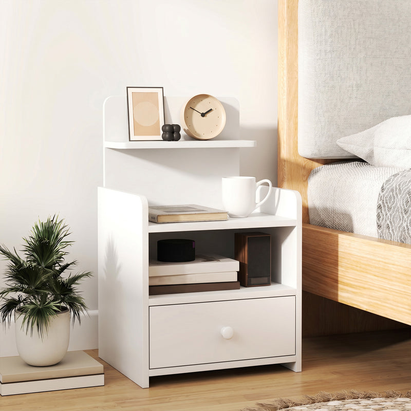 Bedside Table with Drawer and Shelves for Organising Night-Time Essentials White