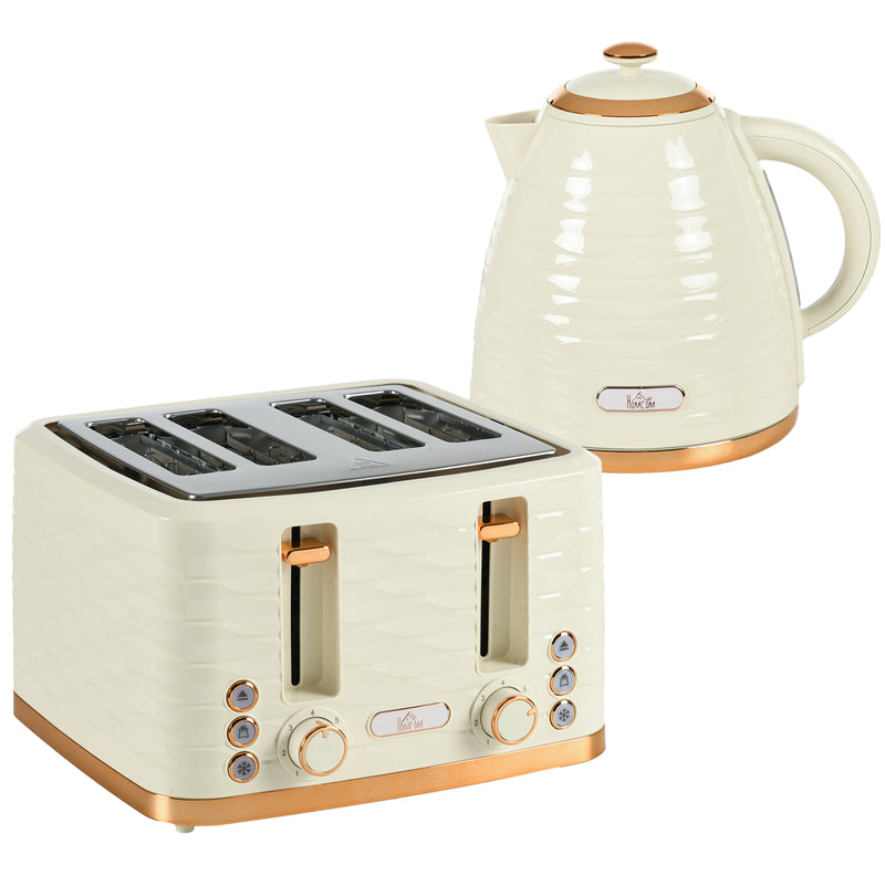 3000W Rapid Boil Kettle and 4 Slice Toaster Set With Adjustable Browning, Beige