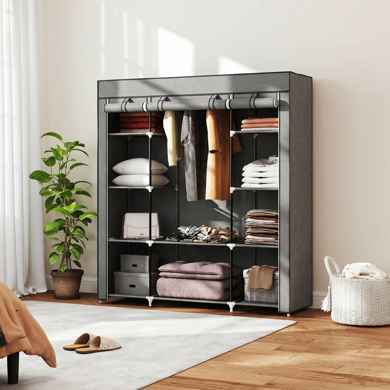 Fabric Wardrobe with Hanging Rail and 10 Shelves for Easy Bedroom Storage