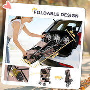 Foldable Pet Stroller With 360 Degree Wheels And Reflective Strips For Dogs And Cats Brown AOSOM