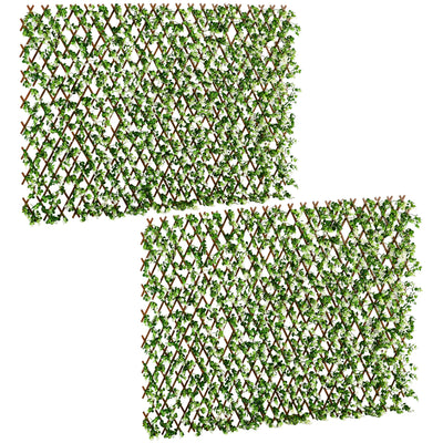 Expandable Garden Trellis Fence with Faux Eucalyptus Leaves for Patio or Balcony Privacy